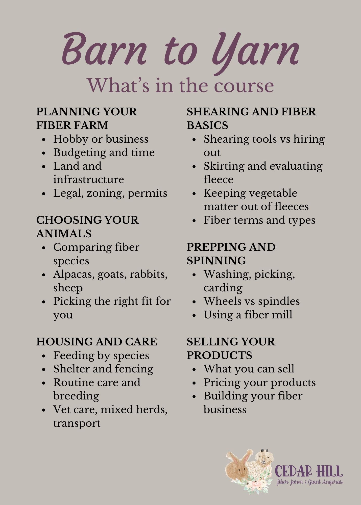 Barn to Yarn: Complete Fiber Farming Online Course